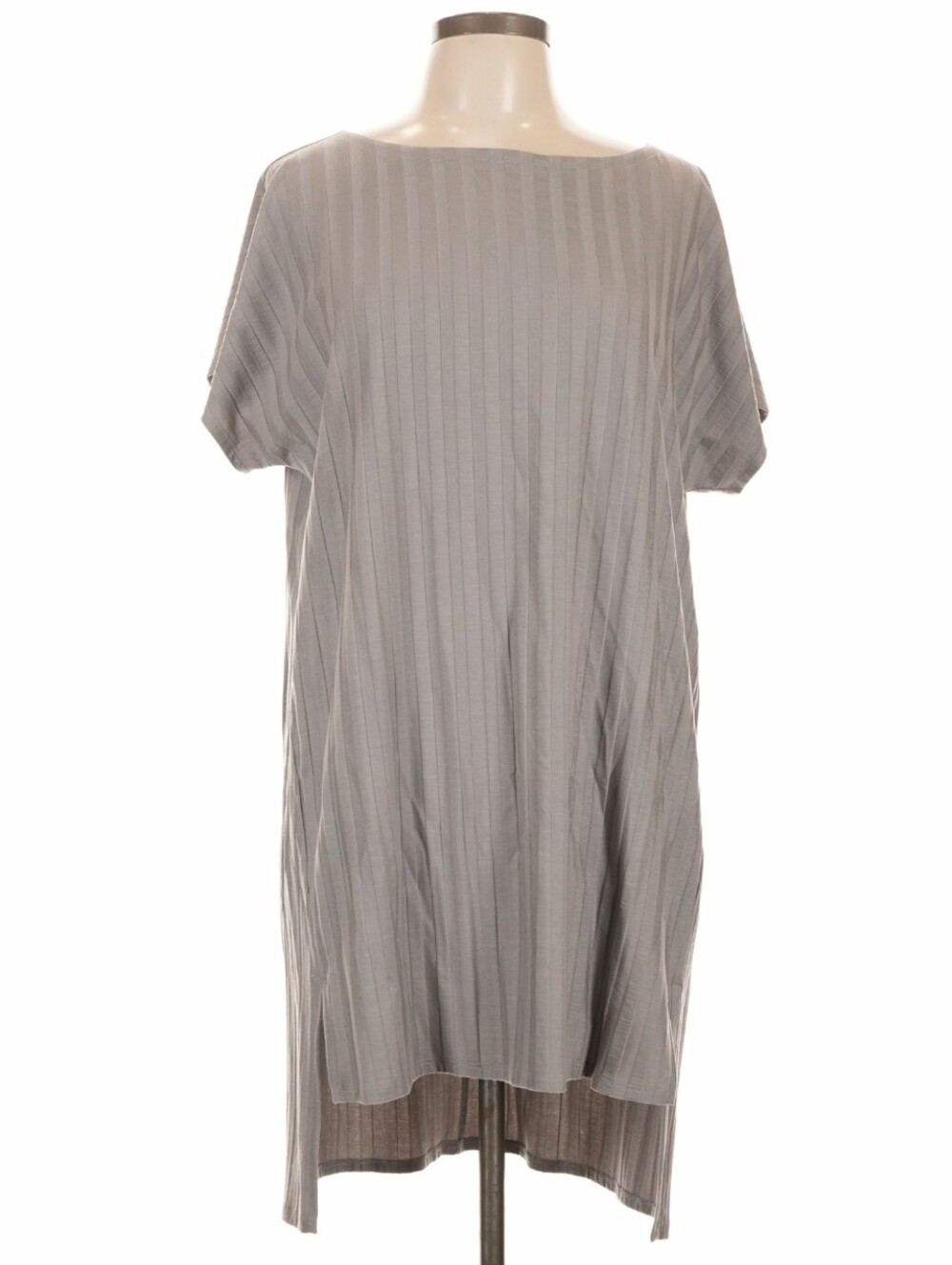 Eileen Fisher Gray Ribbed Short Sleeve Tunic Casual Dress NWT